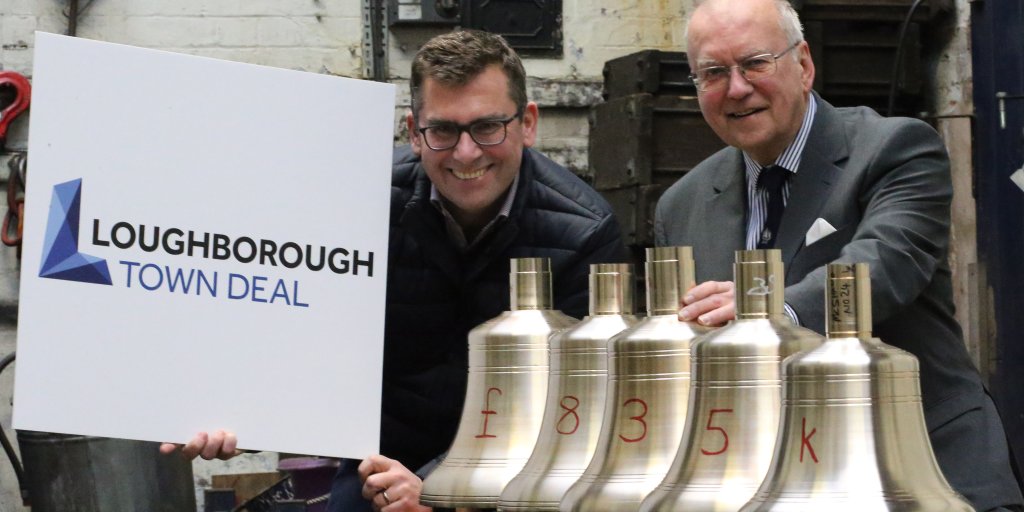 Leader of Charnwood Borough Council, Cllr Jonathan Morgan with Andrew Wilby,  a trustee of the Loughborough Bellfoundry Trust.