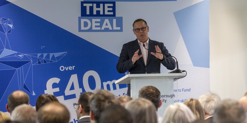 Town Deal Vice-Chair Andy Reed speaks to guests at the Delivering the Deal event on March 1