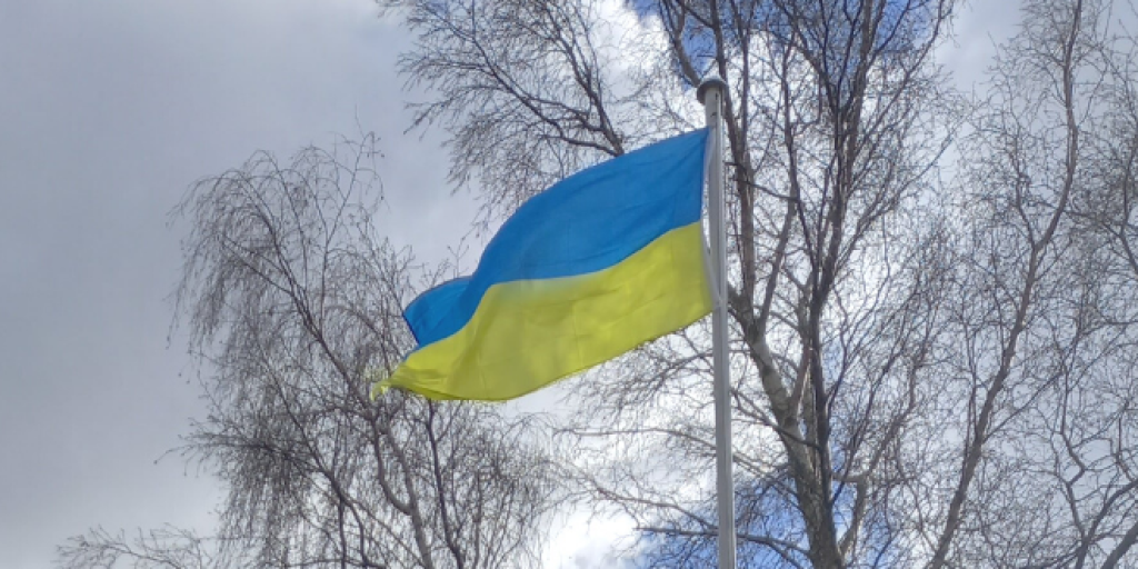 Picture shows Flag of Ukraine
