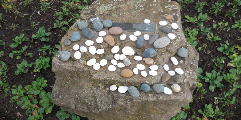 Pebbles laid on the Holocaust Memorial Day commemoration stone