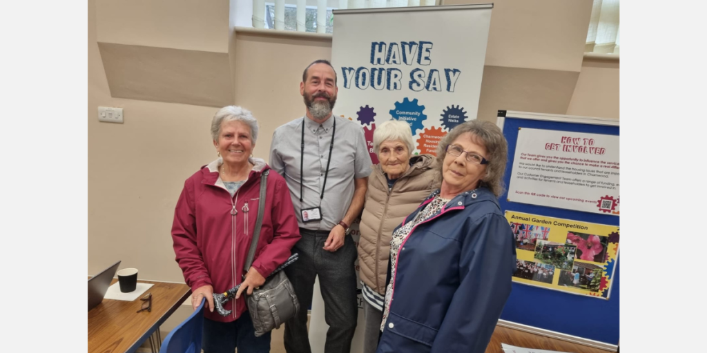 Council tenants with customer engagement officer Andrew Everitt-Stewart at the tenant networking event at Syston Community Centre on Wednesday September 20, 2023.
