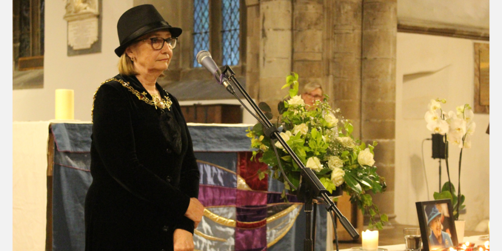 The Mayor of Charnwood, Cllr Jennifer Tillotson, speaking at the Thanksgiving service