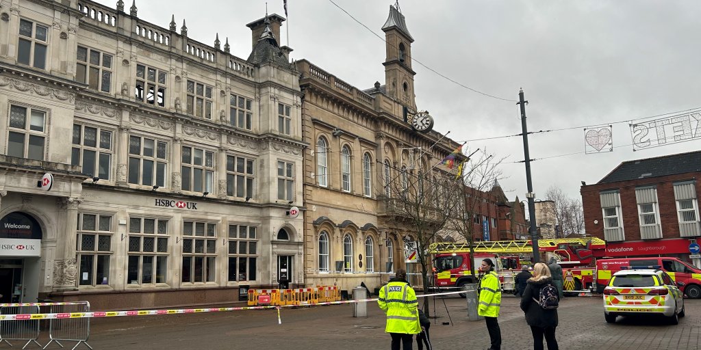The scene in Loughborough town centre on March 16 following a fire