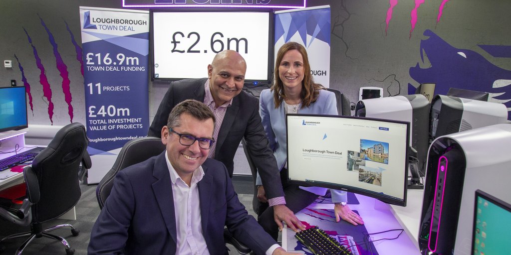 Pictured are Cllr Jonathan Morgan and Dr Nik Kotecha, co-chairs of Loughborough Town Deal Board, and Jo Maher, Principal and CEO of Loughborough College