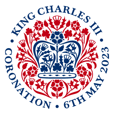 King Charles III Coronation Emblem in red and blue colours
