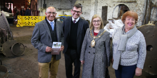 Pictured at the casting of the Hope Bell are Mike Kapur, Lord Lieutenant of Leicestershire; Cllr Jonathan Morgan, Leader of Charnwood Borough Council and co-chair of the Loughborough Town Deal Board; Mayor of Charnwood, Cllr Jennifer Tillotson and Cllr Jenny Bokor, the Council's Lead Member for Loughborough.
