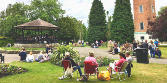 Photo shows the Charnwood Symphonic Wind Orchestra performing in the bandstand at Queen's Park in Loughborough on Father’s Day, Sunday June 19, 2022.