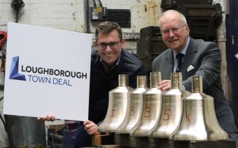 Leader of Charnwood Borough Council, Cllr Jonathan Morgan with Andrew Wilby,  a trustee of the Loughborough Bellfoundry Trust.