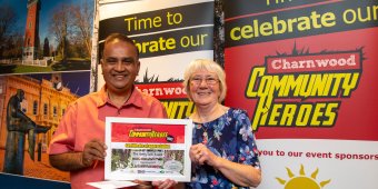 Photos shows the winner of the Harry Cook Award, Nayankumar Patel, being presented the award by Loughborough in Bloom chair Pat Cook at the Charnwood Community Heroes event on Saturday June 18, 2022.