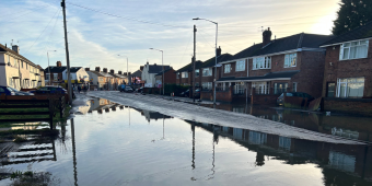 Image shows the impact of flooding on Belton Road in Loughborough on January 2, 2024.