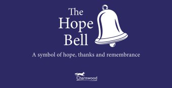 The image shows a bell and the words: The Hope Bell, a symbol of hope, thanks and remembrance