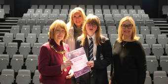 Photo from left to right, shows: Mayor of Charnwood, Cllr Margaret Smidowicz, Mum Vicky Wilson, Light up Loughborough winner, Amellia Baker and the Council's lead member for economic development, regeneration and town centres, Cllr Jennifer Tillotson.