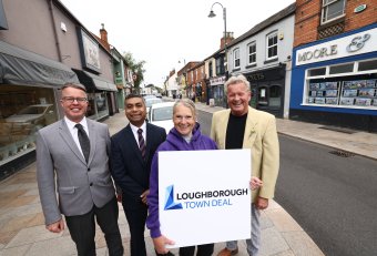 Photo shows left to right: Chris Grace, head of economic development and regeneration at Charnwood Borough Council , Cllr Jewel Miah,Leader of Charnwood Borough Council, Lisa Brown, BID manager and Lez Cope-Newman, chair of Love Loughborough BID