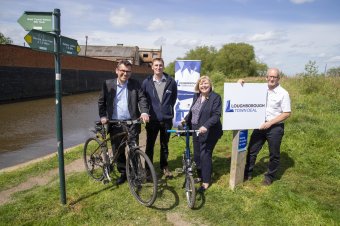 From left, Cllr Jonathan Morgan, Loughorough Town Deal co-chair and Leader of Charnwood Borough Council, Phil Mulligan, Regional Director for the Canal & River Trust,  Jane Hunt, MP for Loughborough and Town Deal Board Member, and Alan Leather, from the Canal & River Trust