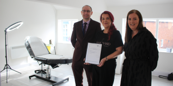 Stuart Adkins, health & safety and business engagement manager at Charnwood Borough Council, Leanne Ward, a registered permanent makeup artist and Cllr Shona Rattray, the Council’s lead member for business support.